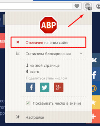 Adblock Plus отключение блокировки рекламы для сайта