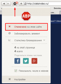 Adblock Plus отключение блокировки рекламы для сайта