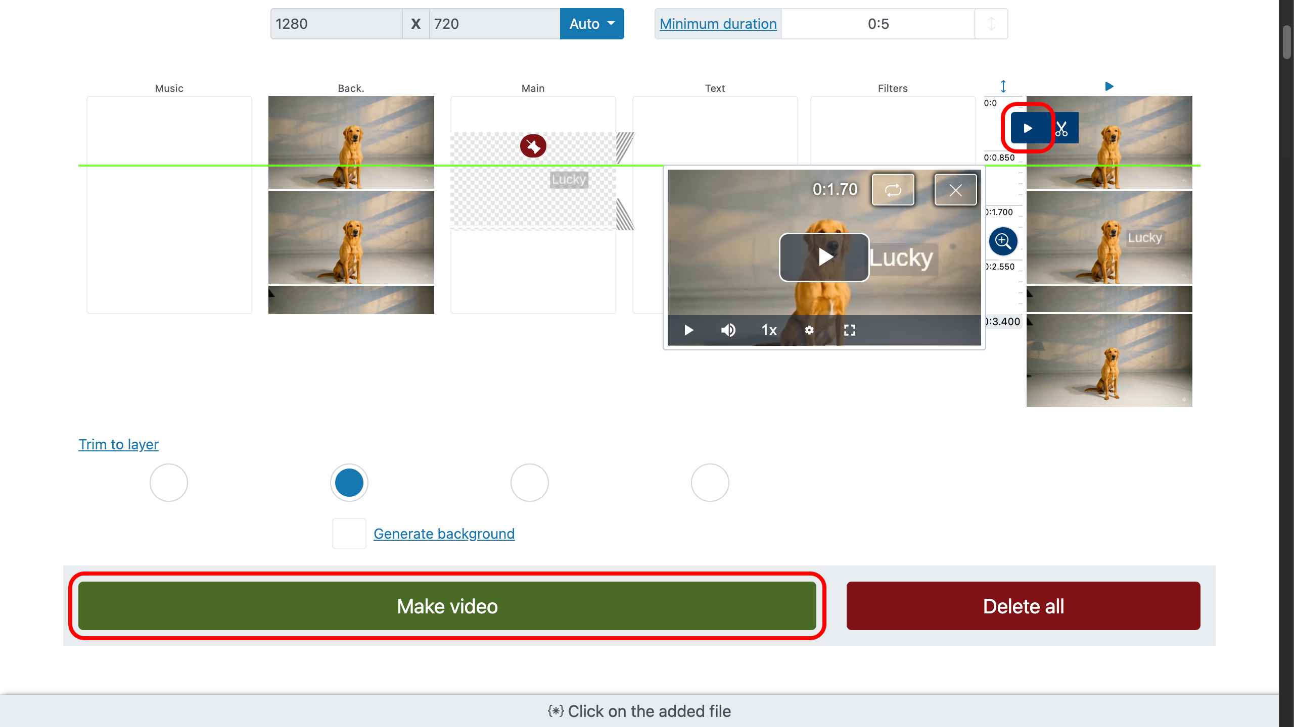 Add text to video - preview and create