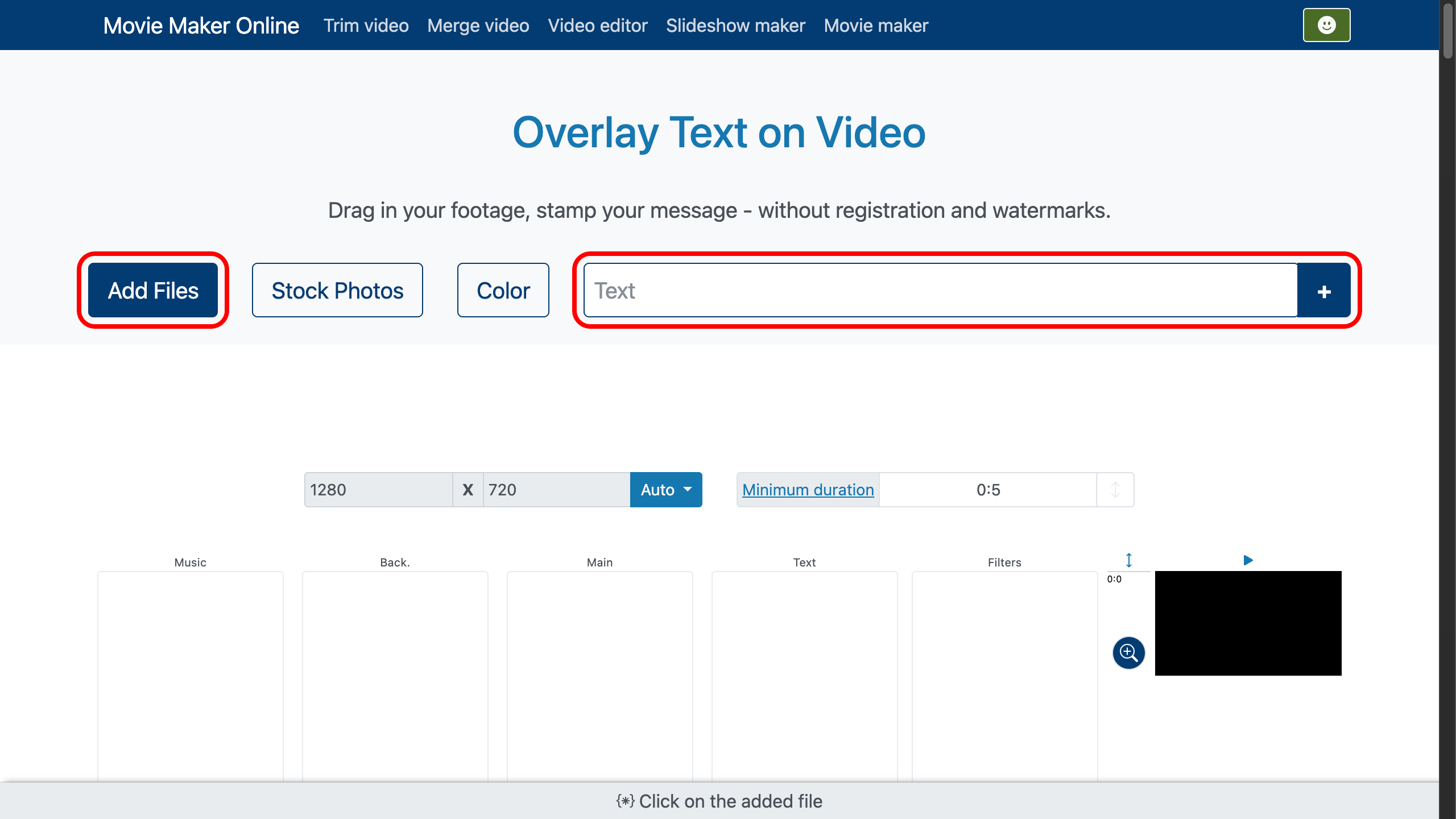 Add text to video - upload video and add text