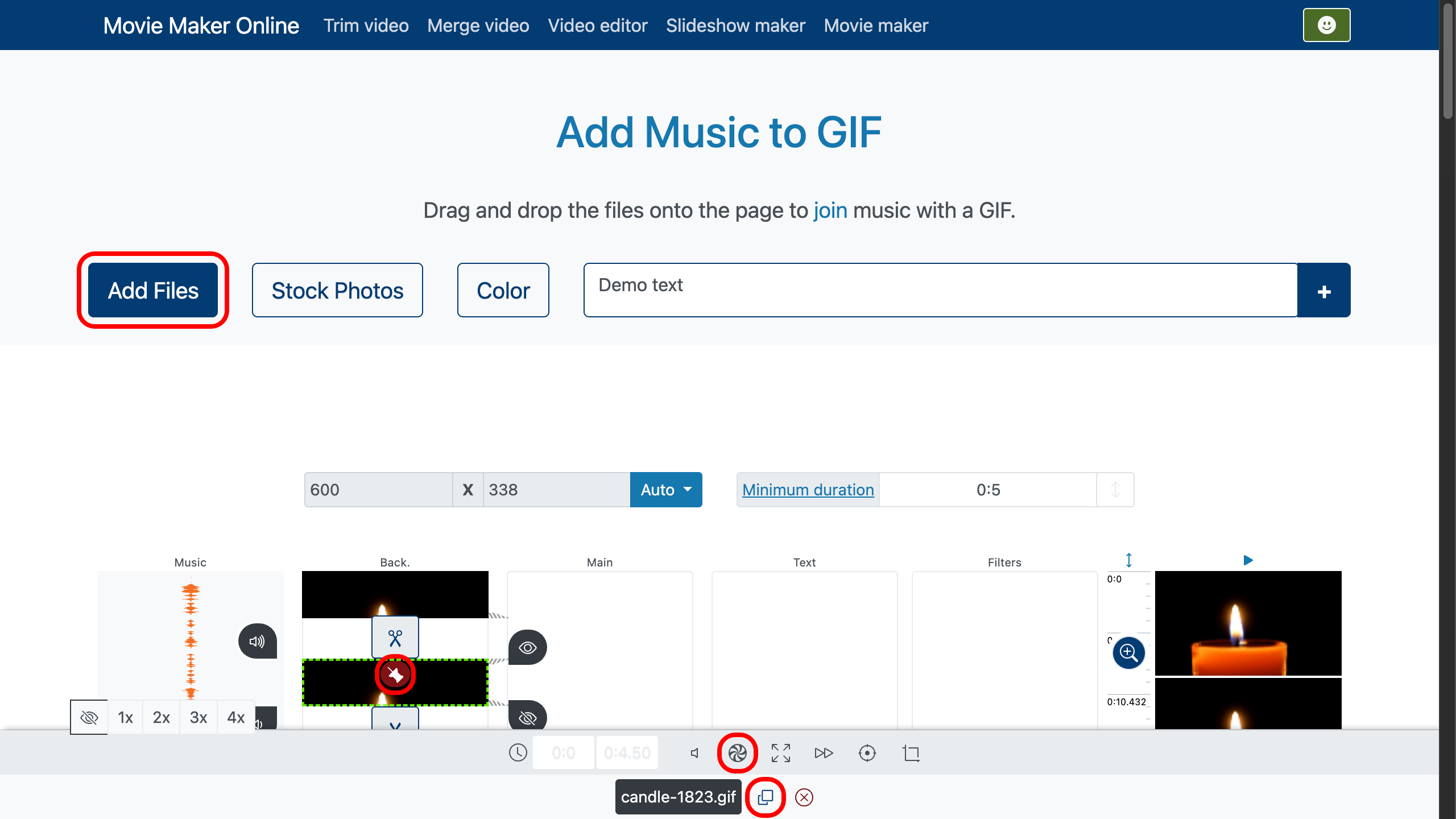 Добавить музыку к gif - загрузка файлов, настройка переходов